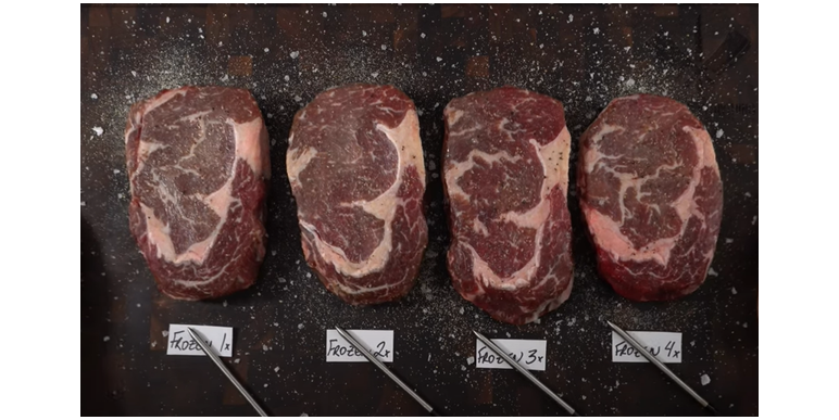 Test of each frozen steak. 